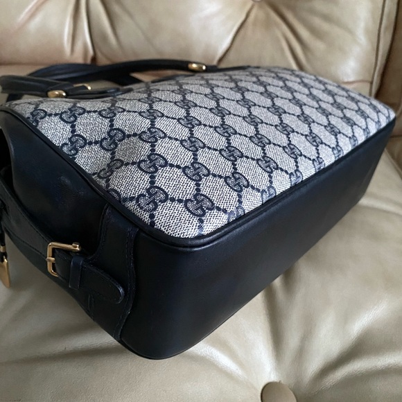 Vintage Gucci COA Bag GG Satchel & Kisslock Coin Wallet Navy PVC Leather - Picture 5 of 15